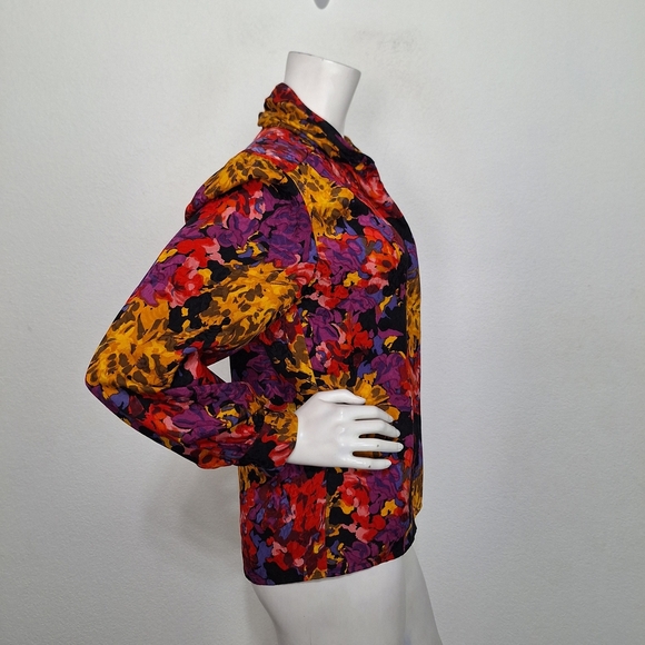 Carlisle Rare 90’s Vintage Multicolor 100% Silk Floral Cottagecore Blouse Size M - Picture 6 of 15